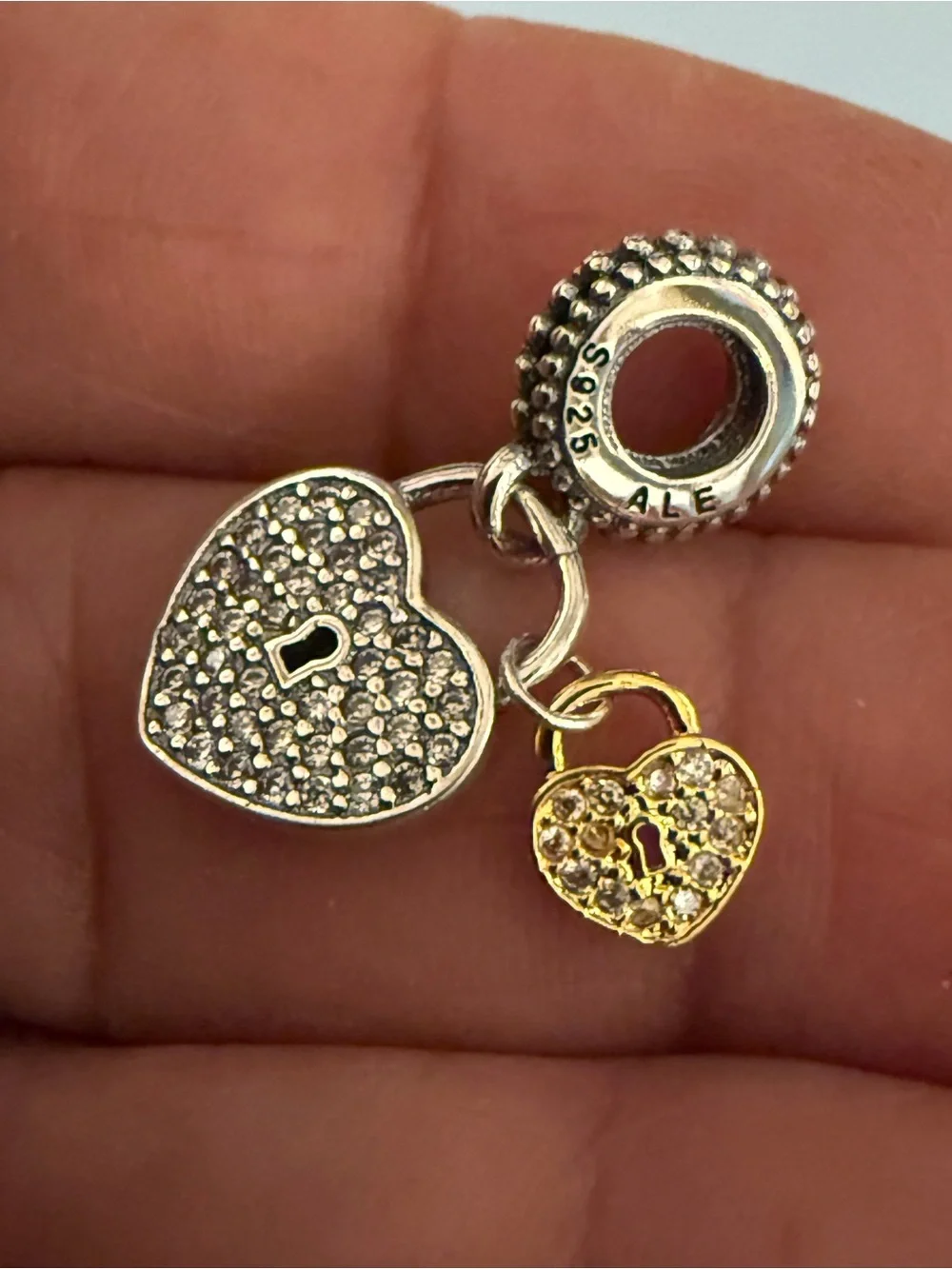 Pandora Two-Tone Heart Lock Dangle Charm - Silver & Gold